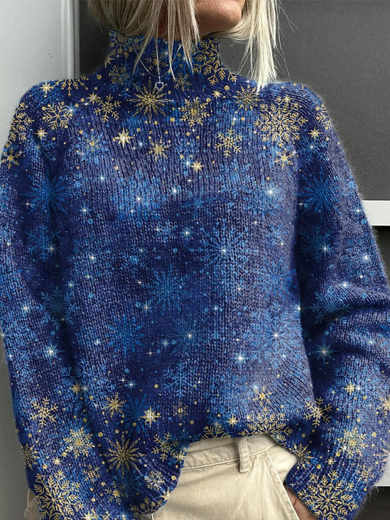 Damen Weihnachten Langarm Bequem Retro Print Pullover