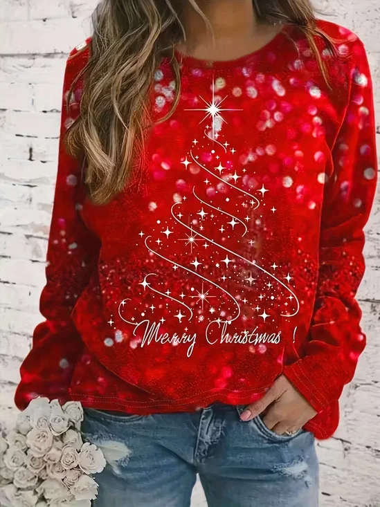 Lässig Weihnachten Rundhals Langarm T-Shirt