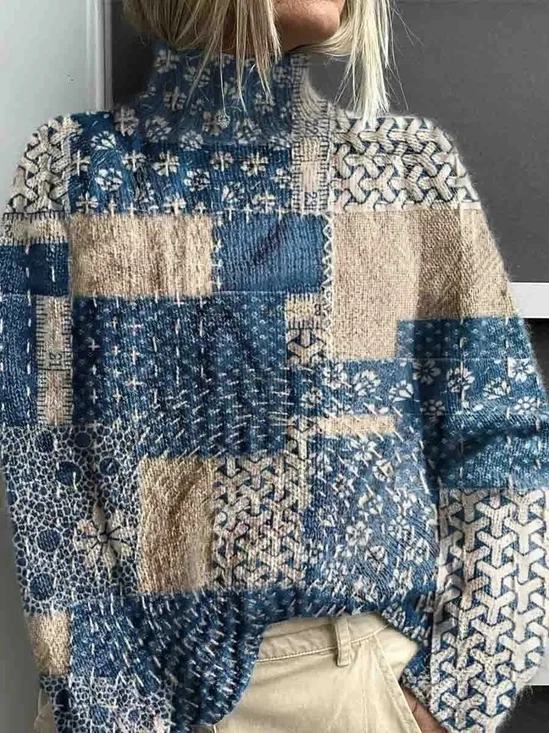 Damen Abstrakt Langarm Bequem Retro Print Pullover