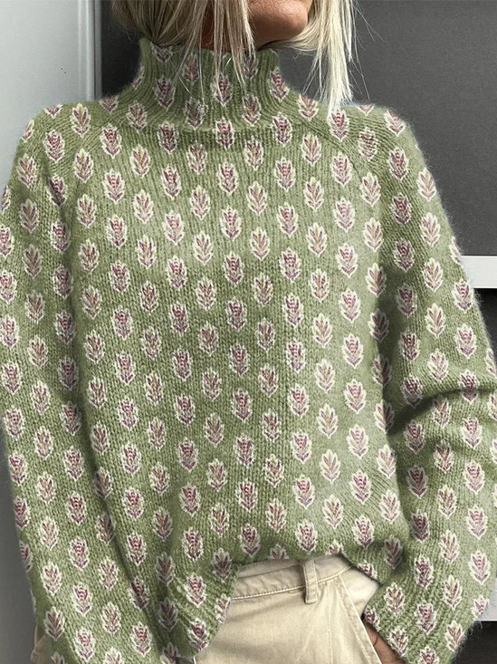 Damen Geblümt Langarm Bequem Retro Print Pullover