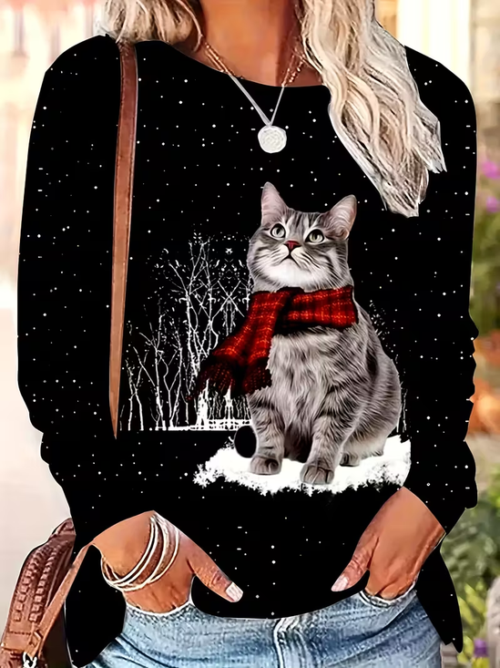 Lässig Weihnachten Rundhals Langarm T-Shirt