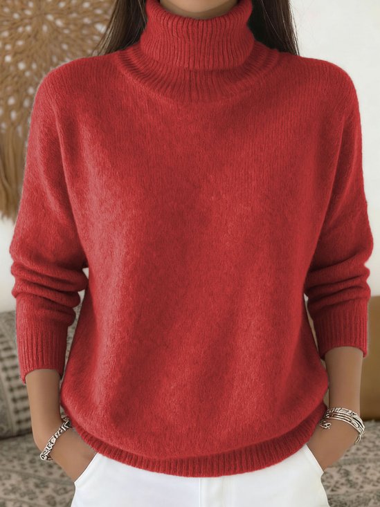 Damen Unifarben Langarm Bequem Retro Pullover