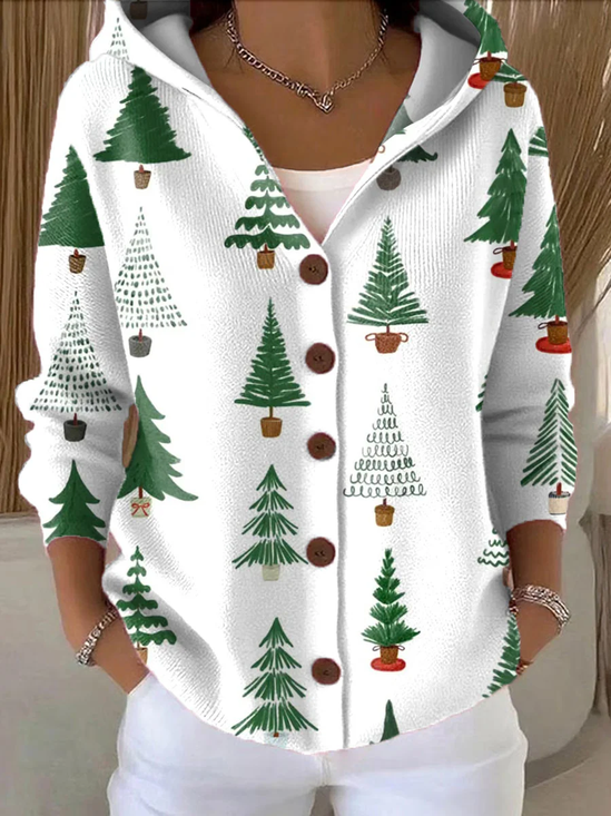 Damen Weihnachten Langarm Bequem Lässig Print Strickjacke