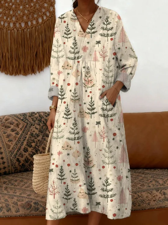 Damen Geometrisch Frühling/Herbst Kleid V-Ausschnitt Langarm A-Linien-Kleid