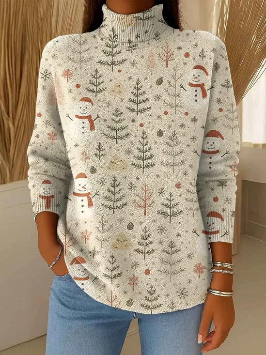 Damen Weihnachten Langarm Bequem Retro Pullover