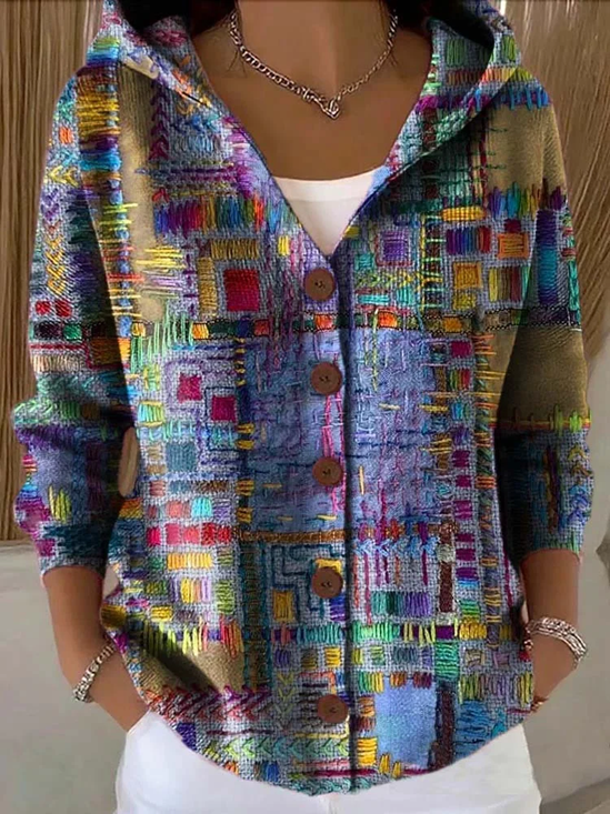 Damen Abstrakt Langarm Bequem Lässig Print Strickjacke
