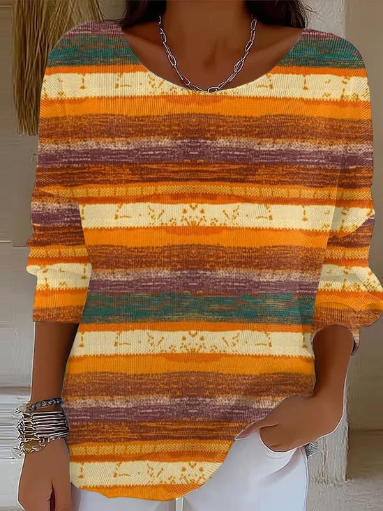 Damen Abstrakt Langarm Bequem Lässig Print Pullover