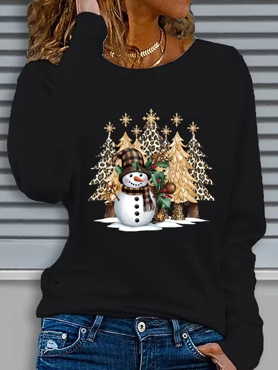 Lässig Weihnachtsschneemann Rundhals Langarm T-Shirt