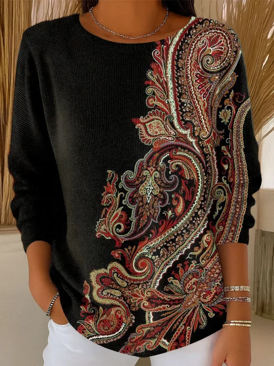 Damen Geblümt Langarm Bequem Lässig Print Pullover
