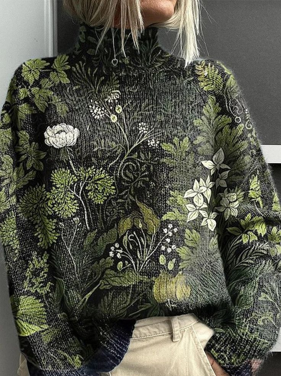 Damen Geblümt Langarm Bequem Retro Print Pullover