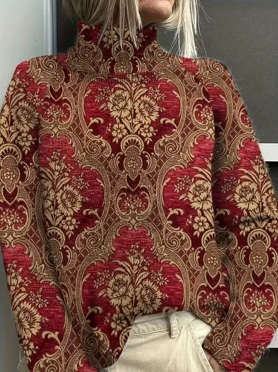 Damen Geblümt Langarm Bequem Retro Print Pullover