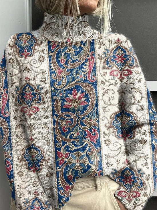 Damen Geblümt Langarm Bequem Retro Print Pullover