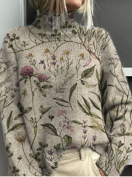 Damen Geblümt Langarm Bequem Retro Print Pullover