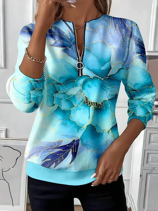 Lässig Rundhals Abstrakt Sweatshirt Print