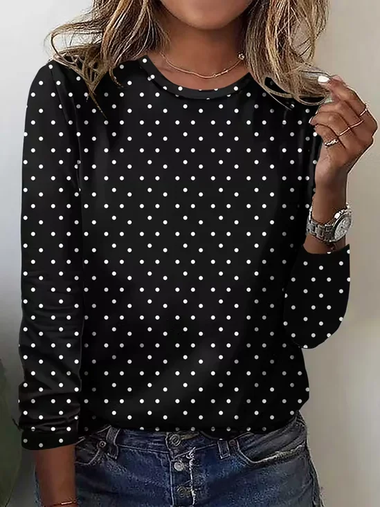 Lässig Polka Dots Rundhals Langarm T-Shirt