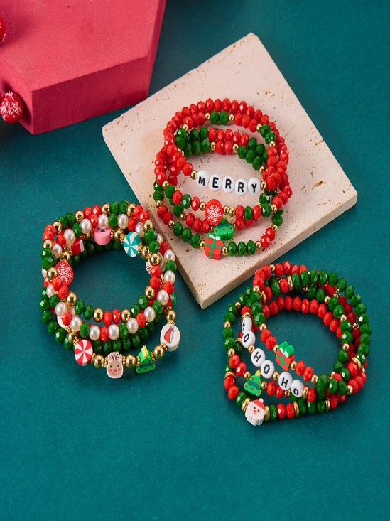 Weihnachten Galvanisieren Schneeflocke Elch Weihnachten Glocke Weihnachtsmann Armband modisch und Vielseitig Weihnachten Kristall Reis Korn Armband Kombination Set