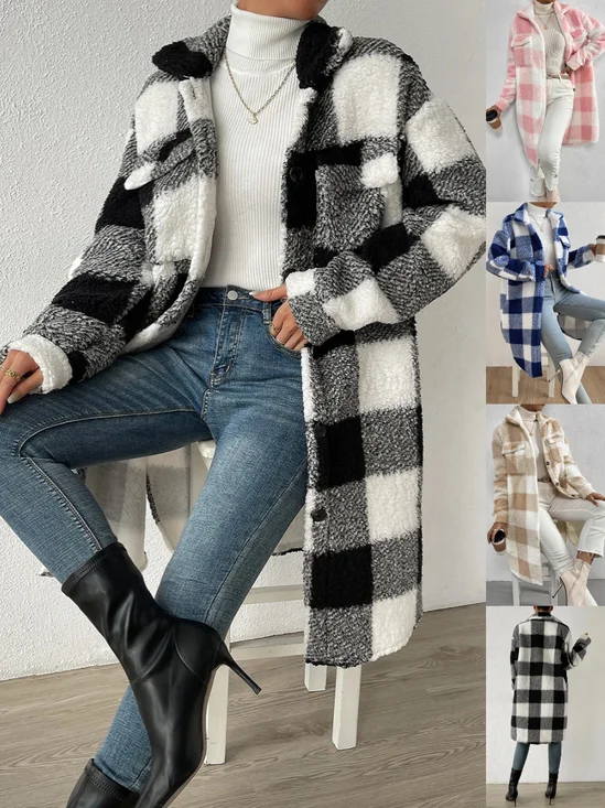 Damen Winter Oberbekleidung Lässig Print Kariert Langarm Schalkragen Jacke