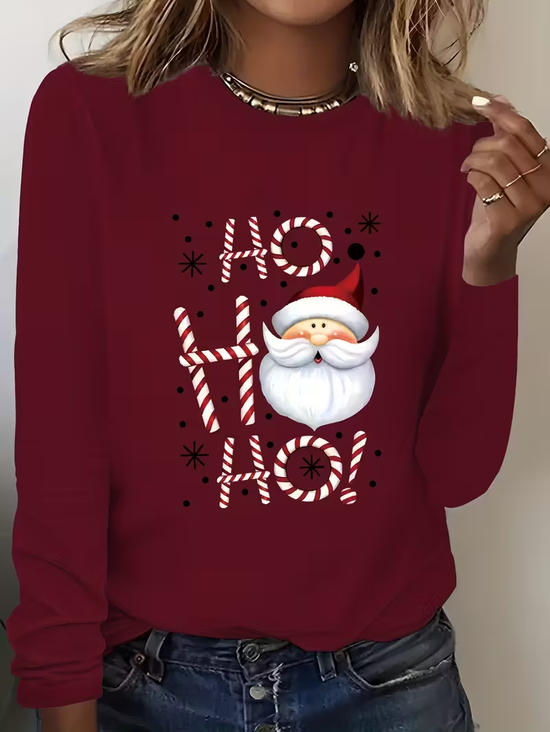 Lässig Weihnachtsmann Rundhals Langarm T-Shirt