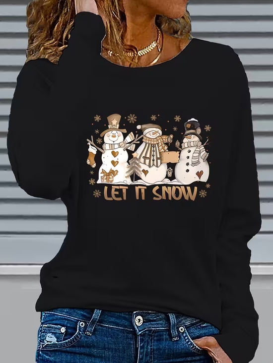 Lässig Weihnachtsschneemann Rundhals Langarm T-Shirt