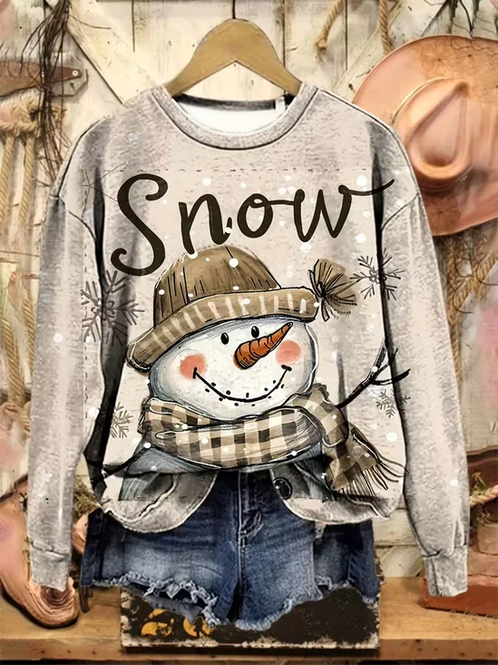 Lässig Rundhals Weihnachtsschneemann Sweatshirt Print