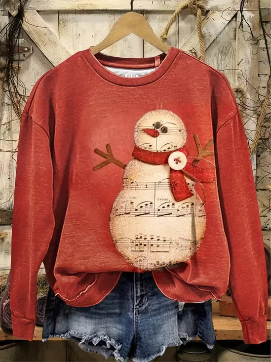 Lässig Rundhals Weihnachtsschneemann Sweatshirt Print