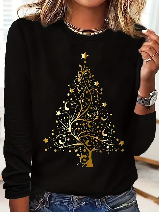 Lässig Weihnachten Rundhals Langarm T-Shirt