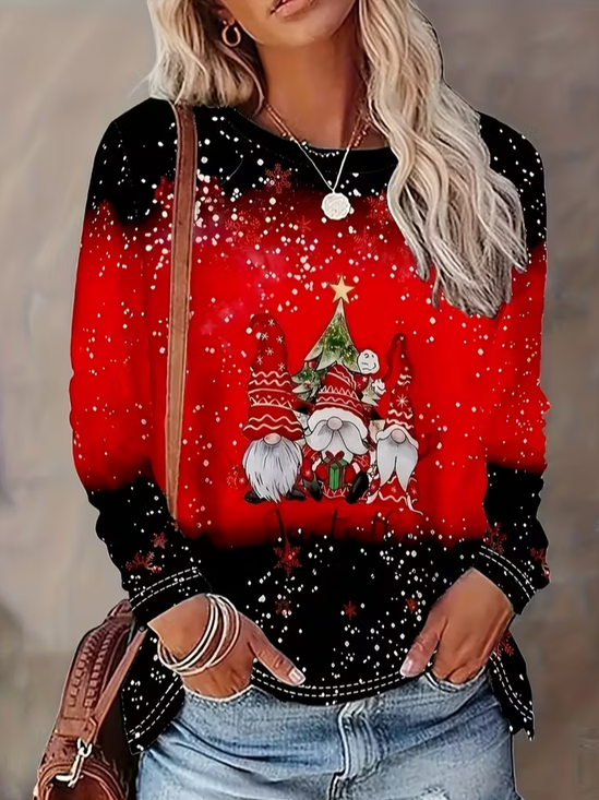 Lässig Weihnachten Rundhals Langarm T-Shirt
