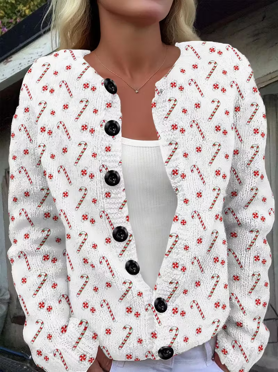 Damen Weihnachten Langarm Bequem Retro Print Strickjacke