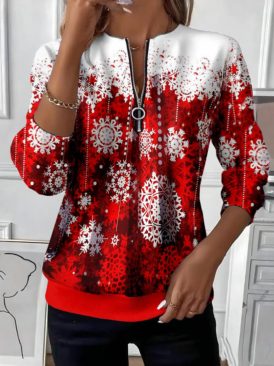 Lässig Rundhals Weihnachten Sweatshirt Print