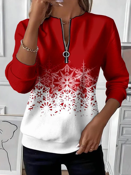 Lässig Rundhals Weihnachten Sweatshirt Print