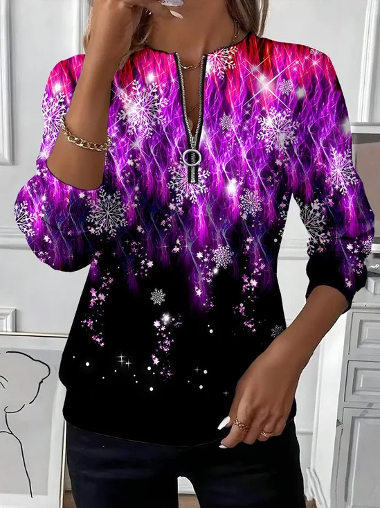 Lässig Rundhals Weihnachten Sweatshirt Print