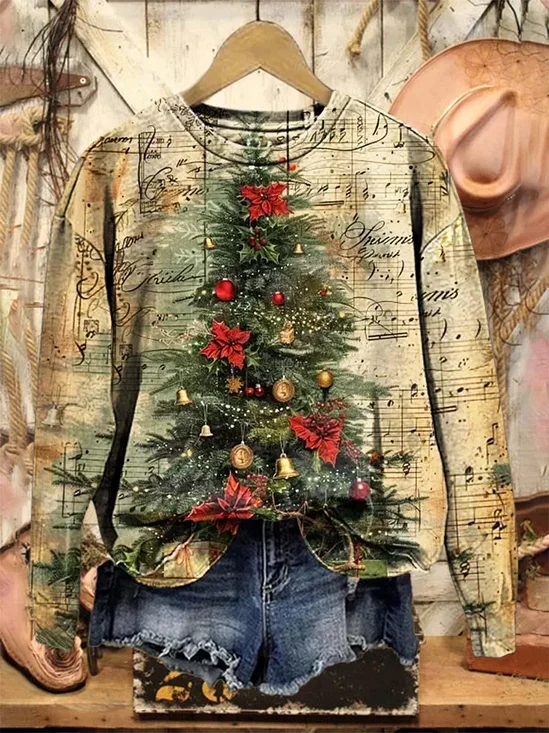 Lässig Rundhals Weihnachten Sweatshirt Print