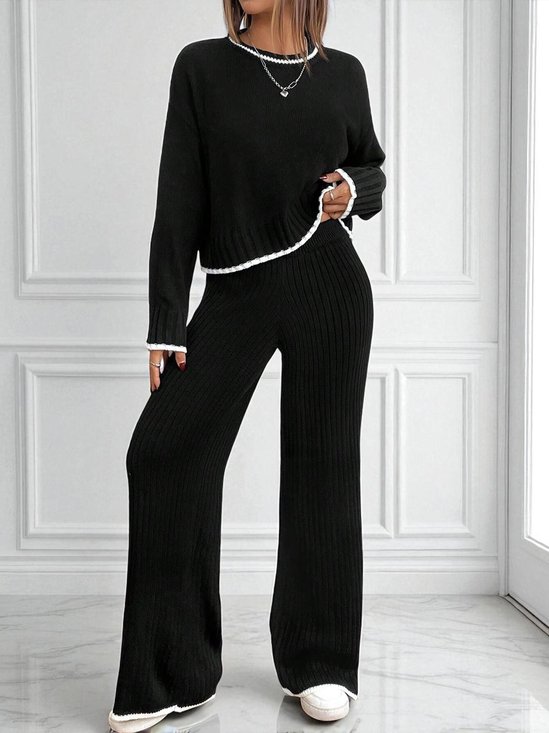 Damen Farbblock Zweiteiliges Set Täglich Langarm Lässig Frühling/Herbst Bluse mit Hose Matching Set