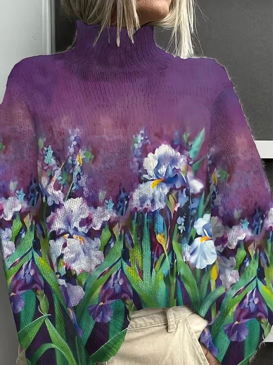 Damen Geblümt Langarm Bequem Retro Print Pullover