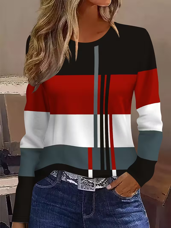 Lässig Abstrakt Rundhals Langarm T-Shirt