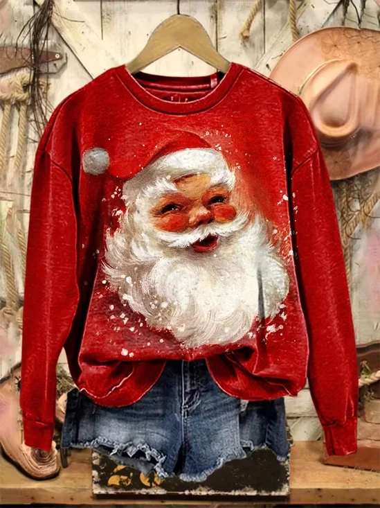 Lässig Rundhals Weihnachtsmann Sweatshirt Print