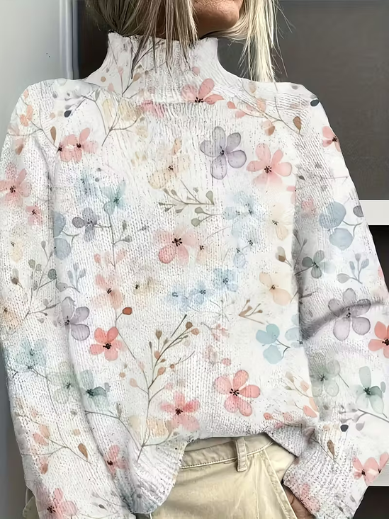 Damen Geblümt Langarm Bequem Retro Print Pullover