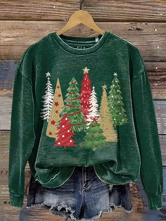 Lässig Rundhals Weihnachten Sweatshirt Print