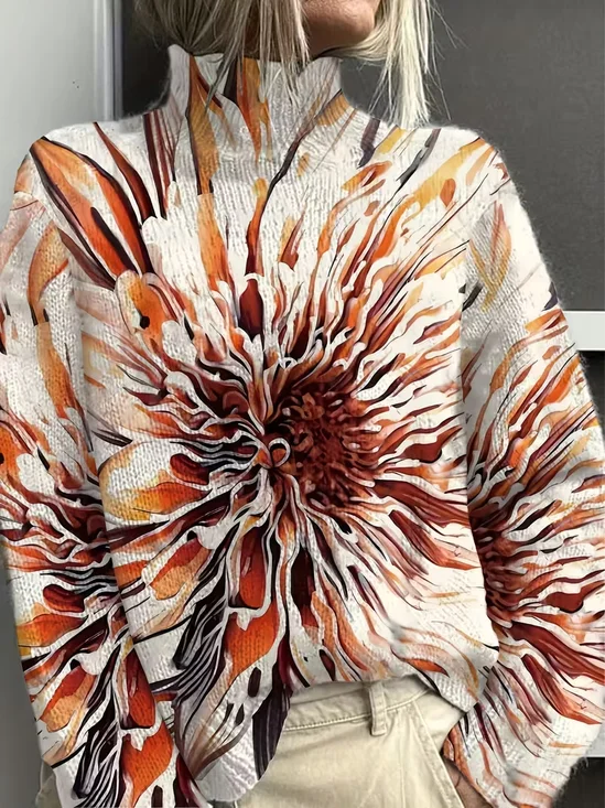 Damen Abstrakt Langarm Bequem Retro Print Pullover