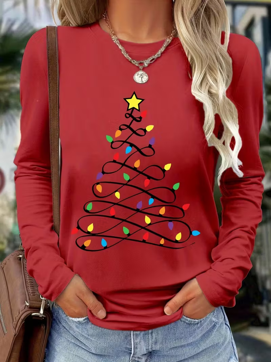Lässig Weihnachten Rundhals Langarm T-Shirt