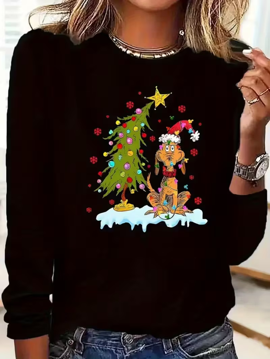 Lässig Weihnachten Rundhals Langarm T-Shirt