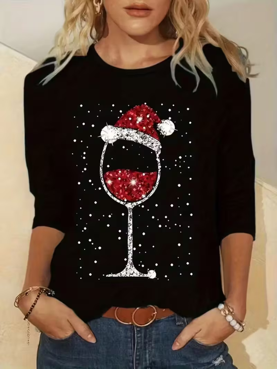 Lässig Weihnachten Rundhals Langarm T-Shirt