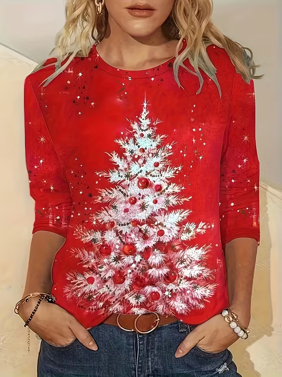 Lässig Weihnachten Rundhals Langarm T-Shirt