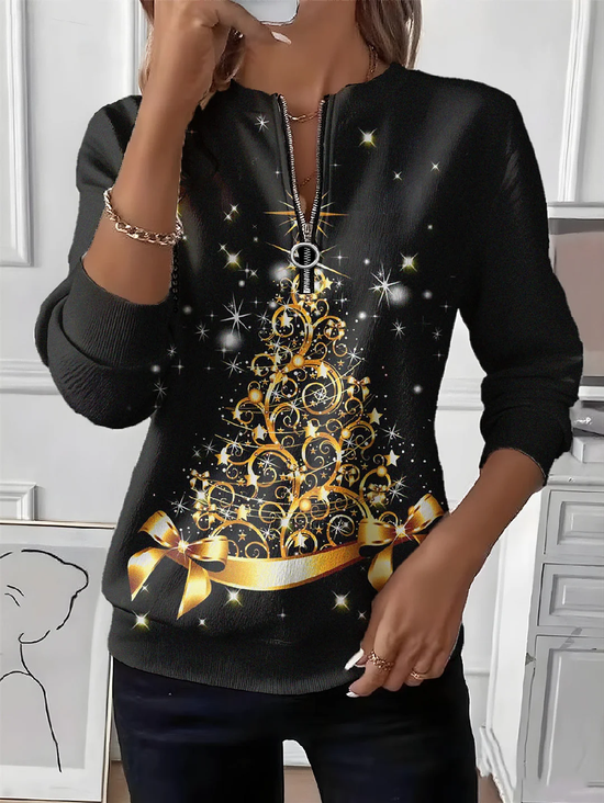 Lässig Rundhals Weihnachten Sweatshirt Print