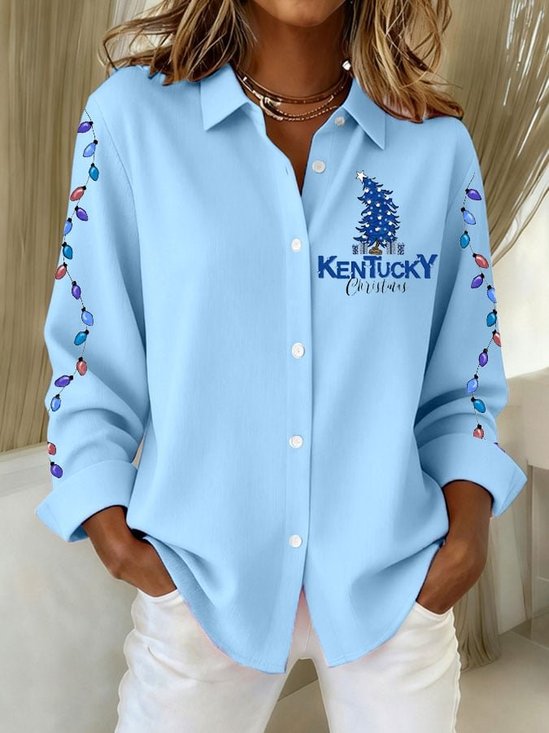 Schalkragen Langarm Weihnachten Regelmäßig Weit Bluse für Damen