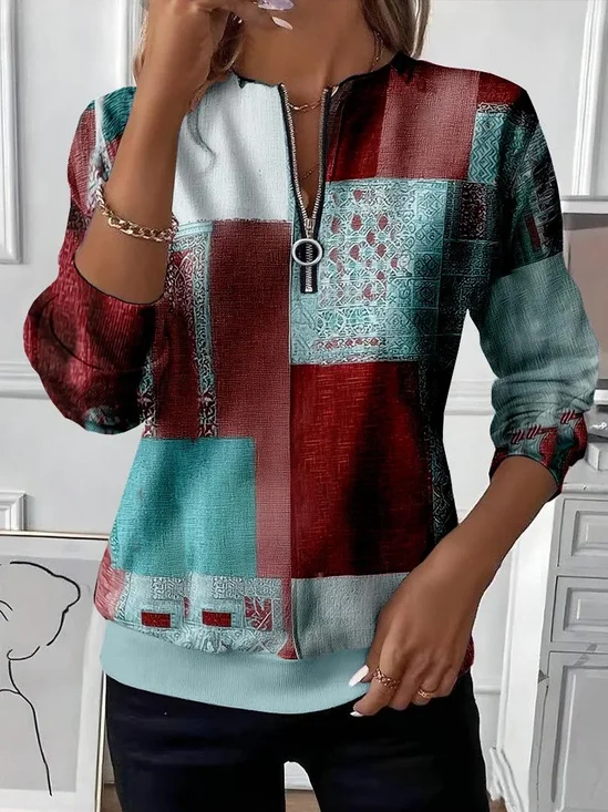 Lässig Rundhals Abstrakt Sweatshirt Print