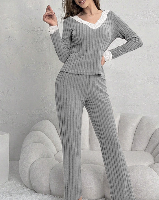 Damen Unifarben Zweiteiliges Set Täglich Langarm Lässig Frühling/Herbst Bluse mit Hose Matching Set