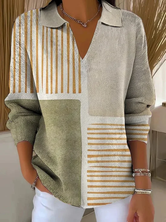 Damen Geometrisch Langarm Bequem Retro Pullover