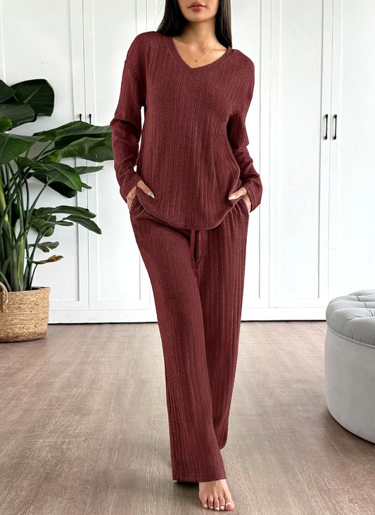 Damen Unifarben Zweiteiliges Set Täglich Langarm Lässig Frühling/Herbst Bluse mit Hose Matching Set