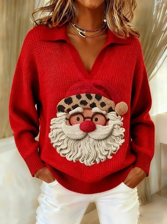 Damen Weihnachtsmann Langarm Bequem Retro Pullover